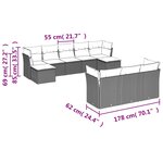vidaXL Salon de jardin avec coussins 10 Pièces gris résine tressée