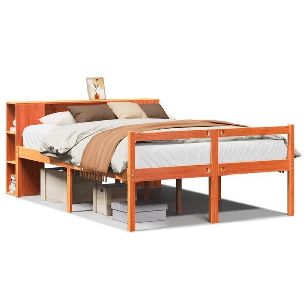 vidaXL Lit bibliothèque sans matelas cire marron 140x200cm bois massif