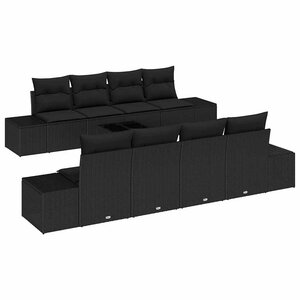 vidaXL Ensemble de canapé de jardin avec coussin 7 Pièces Noir polyrotin