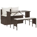 vidaXL Ensemble à manger de jardin 3 Pièces et coussins marron poly rotin