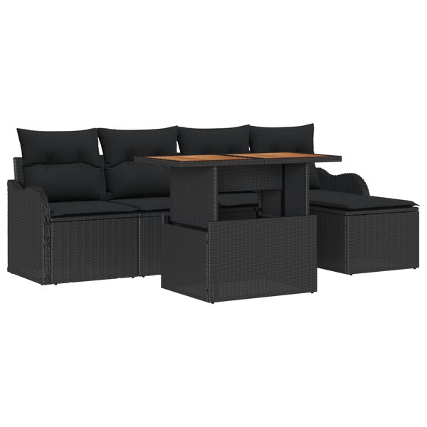 Ensemble de 6 Canapés de Jardin avec Coussins en Rattan Noir et Acacia