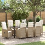 vidaXL Set de Dining de Jardin 9 Pièces avec Coussins Beiges Poly Rattan