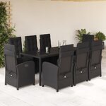 vidaXL Ensemble à manger de jardin 9Pièces coussins noir résine tressée