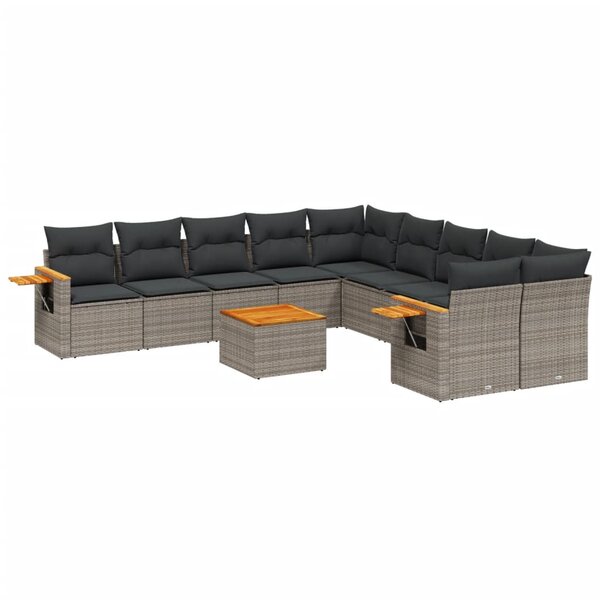 vidaXL Salon de jardin 11 Pièces avec coussins gris résine tressée
