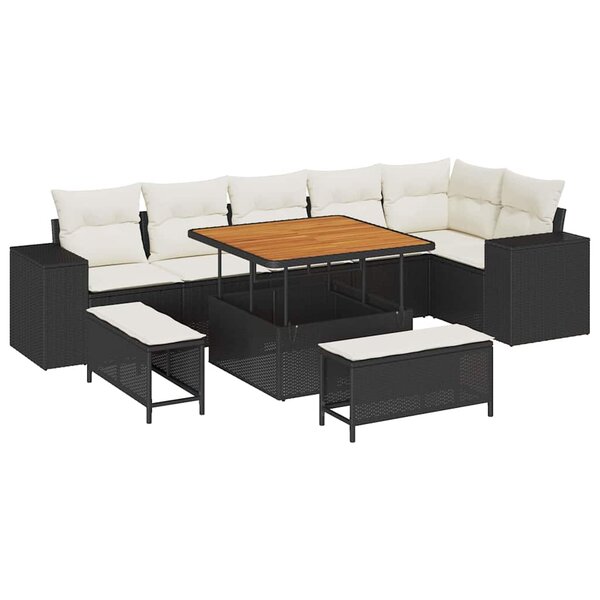 vidaXL Ensemble de canapé de jardin 9 Pièces Noir polyrotin