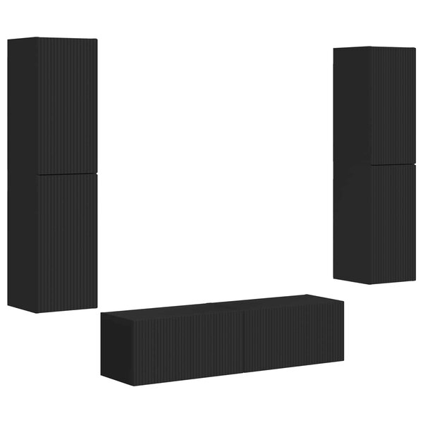 vidaXL Ensemble meuble TV 6 Pièces Noir Bois d'ingénierie