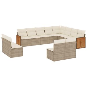 vidaXL Salon de jardin avec coussins 12 Pièces beige résine tressée