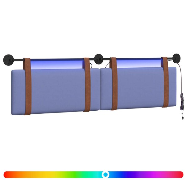 vidaXL Tête de lit suspendue Avec lumière LED Bleu denim PU antique