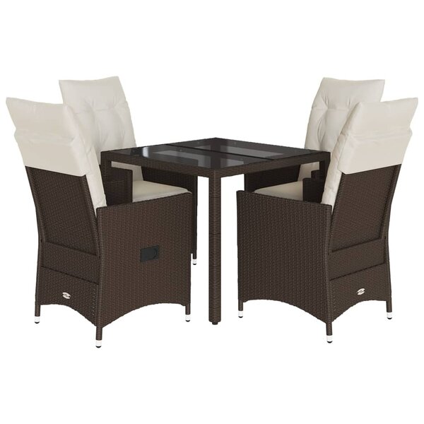 vidaXL Ensemble à manger de jardin 5 Pièces et coussins marron poly rotin