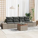 vidaXL Set de Canapé de Jardin 5 Pièces avec Coussins Gris Poly Rattan Acacia