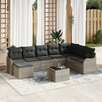 vidaXL Ensemble de Canapés de Jardin 9 Pièces avec Coussins Gris Poly Rattan