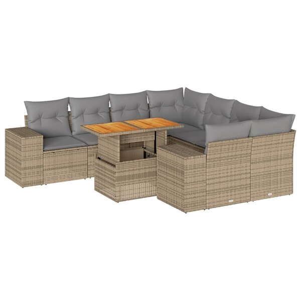 vidaXL Salon de jardin avec coussins 9 Pièces beige résine tressée
