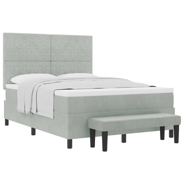 vidaXL Lit à ressorts avec coussin Gris clair 200 x 140 cm Velours