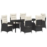 vidaXL Set de salle à manger de jardin 7 pièces avec coussins - Noir Poly Rattan