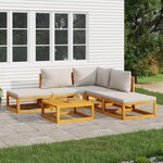 vidaXL Salon de jardin 6 Pièces avec coussins gris clair bois massif