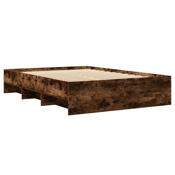 vidaXL Cadre de lit chêne fumé 135x190 cm bois d'ingénierie