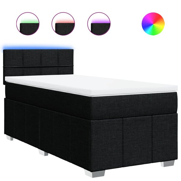 vidaXL Sommier à lattes de lit avec matelas Noir 90x200 cm Tissu
