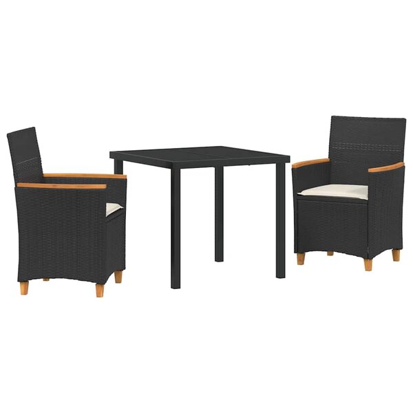 vidaXL Ensemble de salle à manger pour jardin 3 Pièces Noir polyrotin