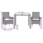 vidaXL Ensemble à manger de jardin et coussins 3 Pièces noir rotin acacia