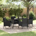 vidaXL Ensemble de salle à manger de jardin 5 pièces avec coussins noirs en poly rattan