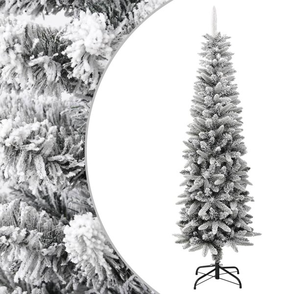 vidaXL Sapin de Noël artificiel mince avec neige floquée 180 cm PVC/PE