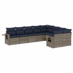 vidaXL Salon de jardin 9 Pièces avec coussins gris résine tressée