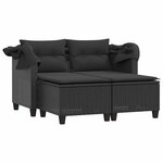vidaXL Canapé de jardin 2 places avec auvent et tabourets noir rotin