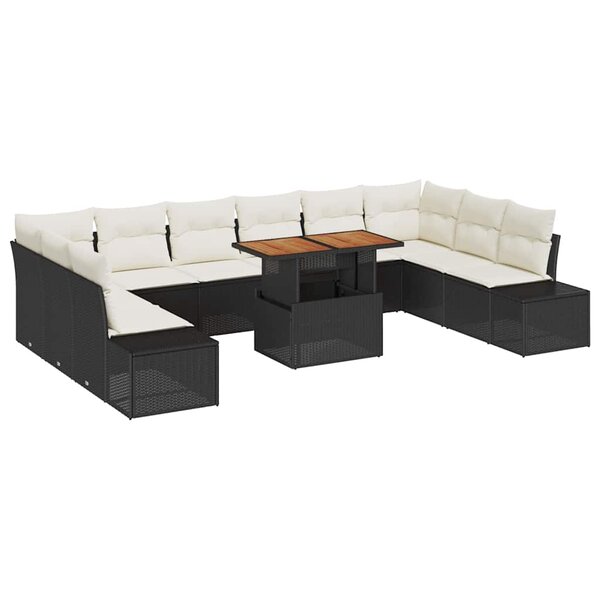 vidaXL Ensemble de canapé de jardin avec coussin 11 Pièces Noir et Crème