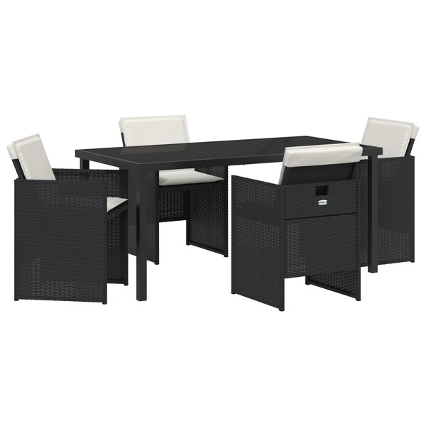 vidaXL Ensemble de repas de jardin 5 pièces avec coussins Noir Poly Rotin