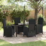 vidaXL Set de salle à manger de jardin 5 pièces avec coussins Noir Poly Rattan