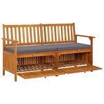 vidaXL Banc de rangement avec coussin 148 cm Bois d'acacia solide