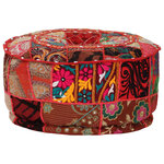 vidaXL Pouf rond en coton fait à la main 40 x 20 cm Rouge