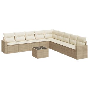 vidaXL Salon de jardin avec coussins 10 Pièces beige résine tressée