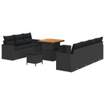 Ensemble de Canapés de Jardin 10 Pièces avec Coussins Noir Poly Rattan Acacia