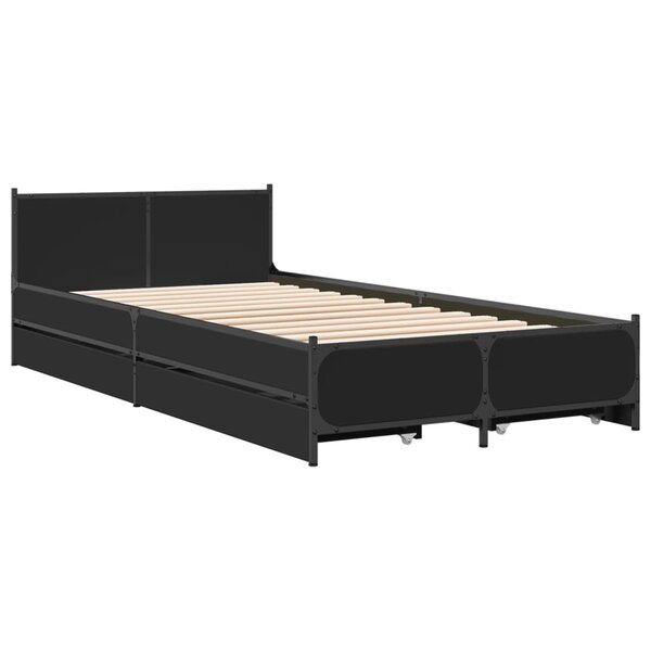 vidaXL Cadre de lit avec tiroirs noir 75x190 cm bois d'ingénierie