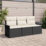 vidaXL Ensemble de canapé de jardin avec coussin 3 Pièces Noir Poly rotin
