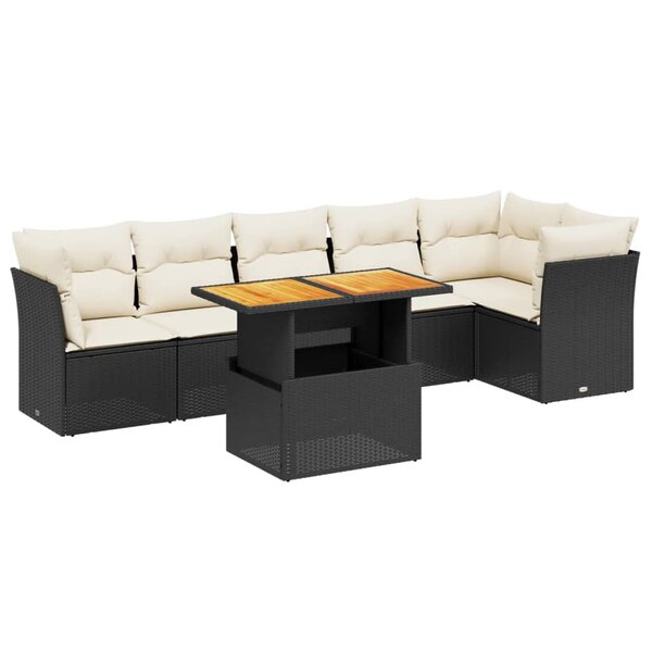 vidaXL Salon de jardin 7 Pièces avec coussins noir résine tressée