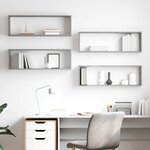 vidaXL Étagères cube murales 4 Pièces gris béton bois d'ingénierie