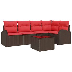 vidaXL Ensemble de canapé de jardin 6 Pièces Marron et rouge polyrotin