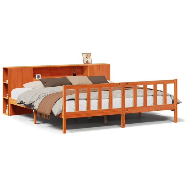 vidaXL Lit bibliothèque sans matelas cire marron 200x200 cm pin massif