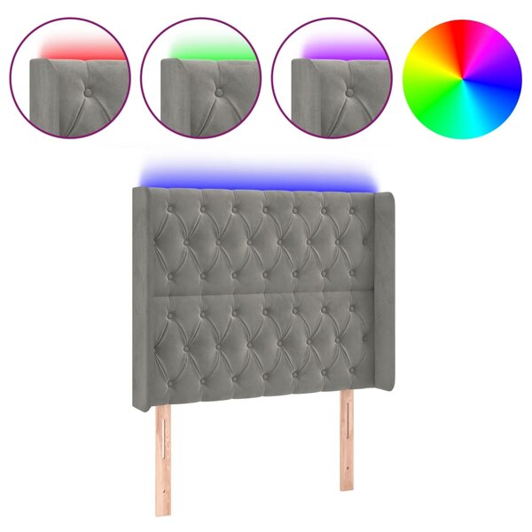 vidaXL Tête de lit à LED Gris clair 93x16x118/128 cm Velours