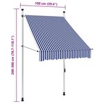 vidaXL Auvent rétractable manuel 100 cm Rayures bleues et blanches
