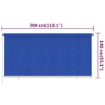 vidaXL Store roulant d'extérieur 300x140 cm Bleu PEHD