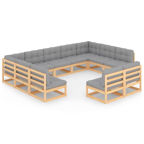 vidaXL Salon de jardin 11 Pièces avec coussins Bois de pin massif