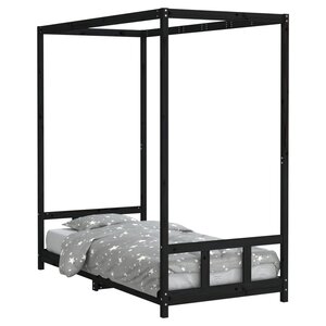 vidaXL Cadre de lit pour enfants noir 90x190 cm bois de pin massif