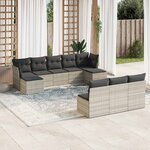vidaXL Salon de jardin avec coussins 10 Pièces gris clair résine tressée