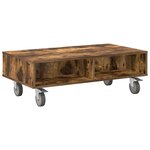 vidaXL Table d'appoint avec roues Chêne fumé 90 x 50 x 30 cm