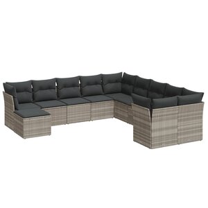vidaXL Salon de jardin 11 Pièces avec coussins gris clair résine tressée