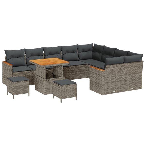 Ensemble Canapé de Jardin vidaXL 12 Pièces avec Coussins Gris Rattan Poly Acacia