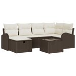vidaXL Ensemble de canapé de jardin 7 pièces avec coussins marron en poly rattan